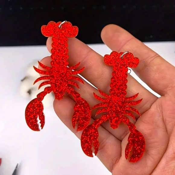 Jewelry - Glitter Crawfish/Lobster Dangle Earrings